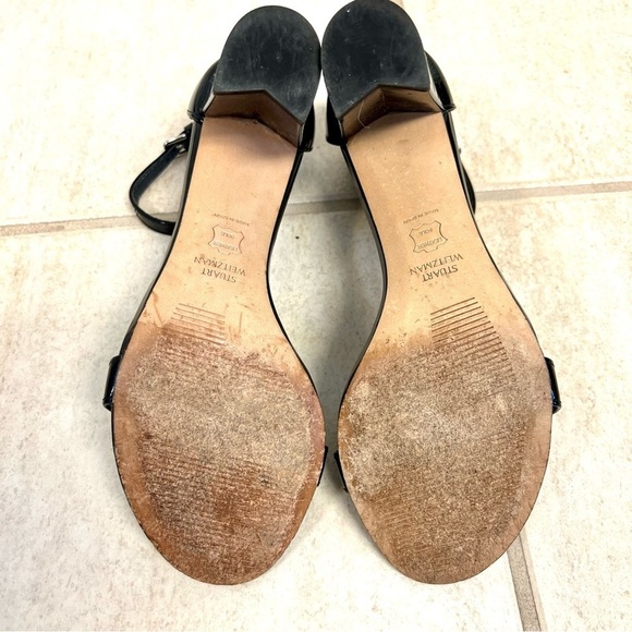 The Stuart Weitzman Women's Nearlynude Strap Sandal black block heels size 6M - Picture 9 of 11